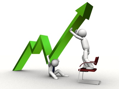 3d green arrow up in business graph